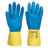 A801 - Double dip latex glove Yellow/Blue