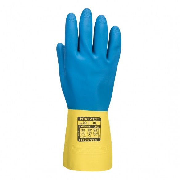 A801 - Double dip latex glove Yellow/Blue